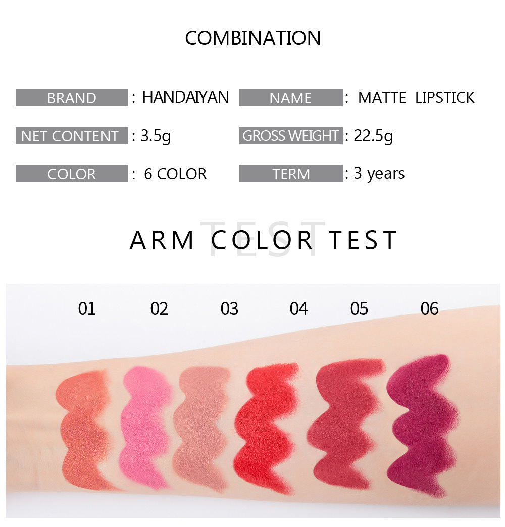 Title 3, Labial mate nude impermeable de 6 colores, dura...