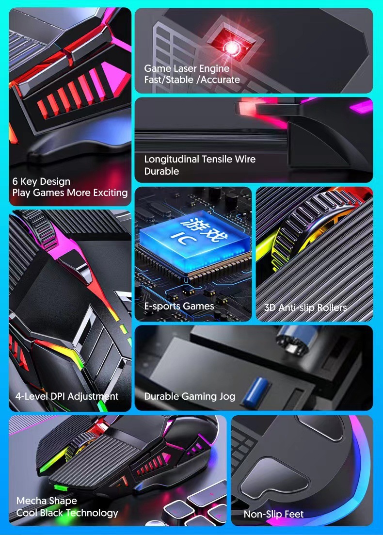 Wired Mouse 6D Colorful Dazzling E-sports Games Office Mute Luminous Mouse — foto 23