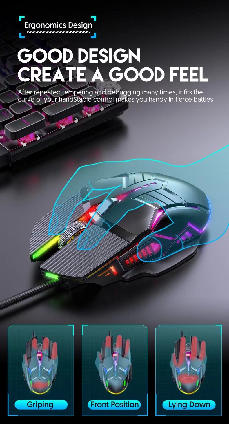 Wired Mouse 6D Colorful Dazzling E-sports Games Office Mute Luminous Mouse — foto 15