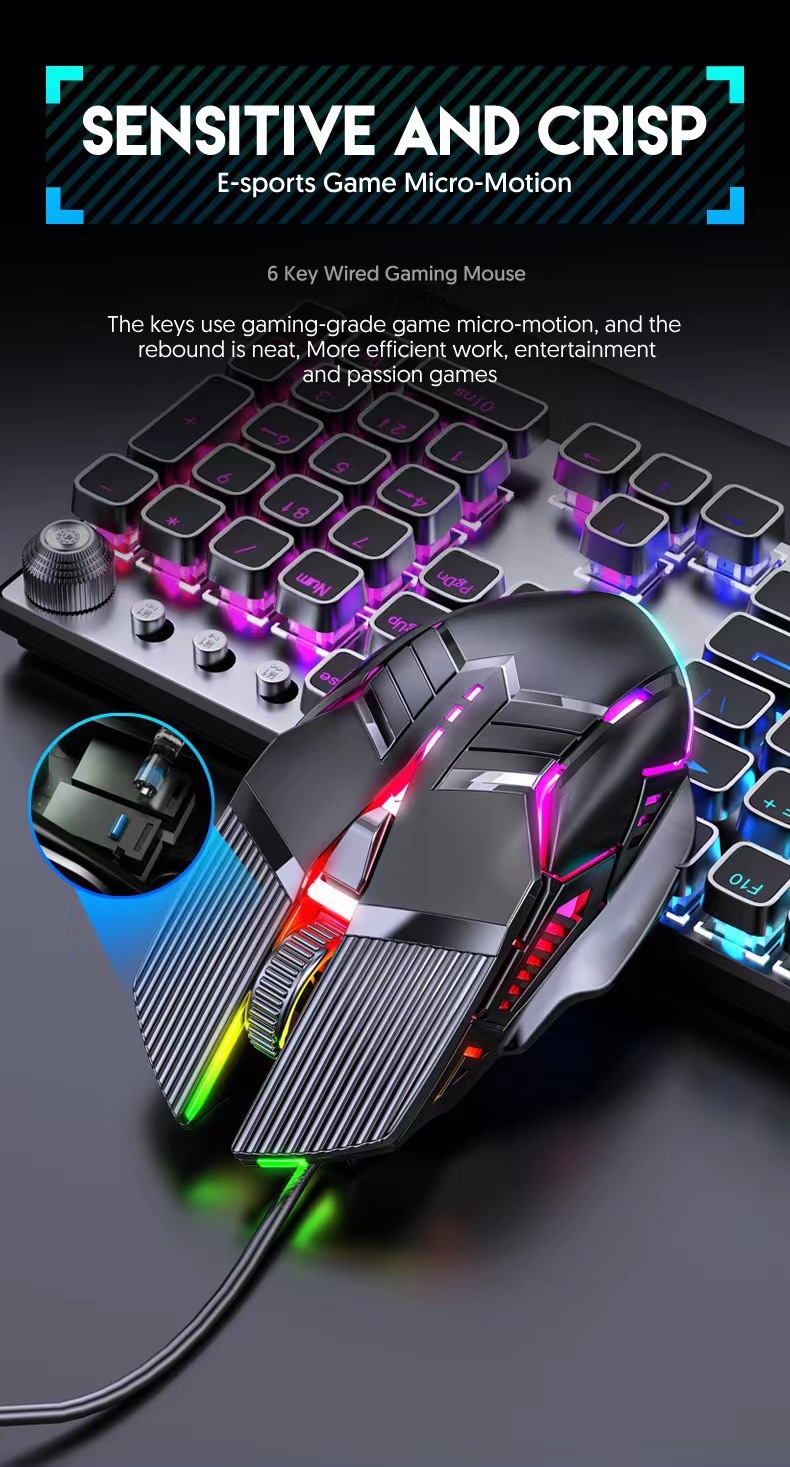 Wired Mouse 6D Colorful Dazzling E-sports Games Office Mute Luminous Mouse — foto 16