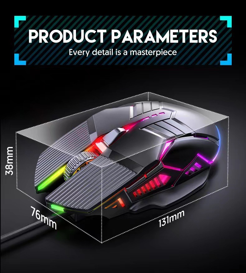 Wired Mouse 6D Colorful Dazzling E-sports Games Office Mute Luminous Mouse — foto 12