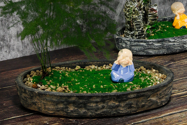 Cement Planter with Oval Tray