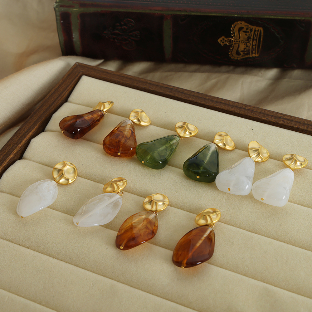 Retro Fashion And Personalized Exaggerated Geometric Blooming Resin Pendant Earrings