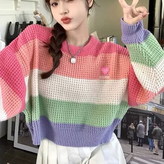 Round Neck Pullover Design Sense Niche Soft Glutinous Contrast Color Striped Sweater