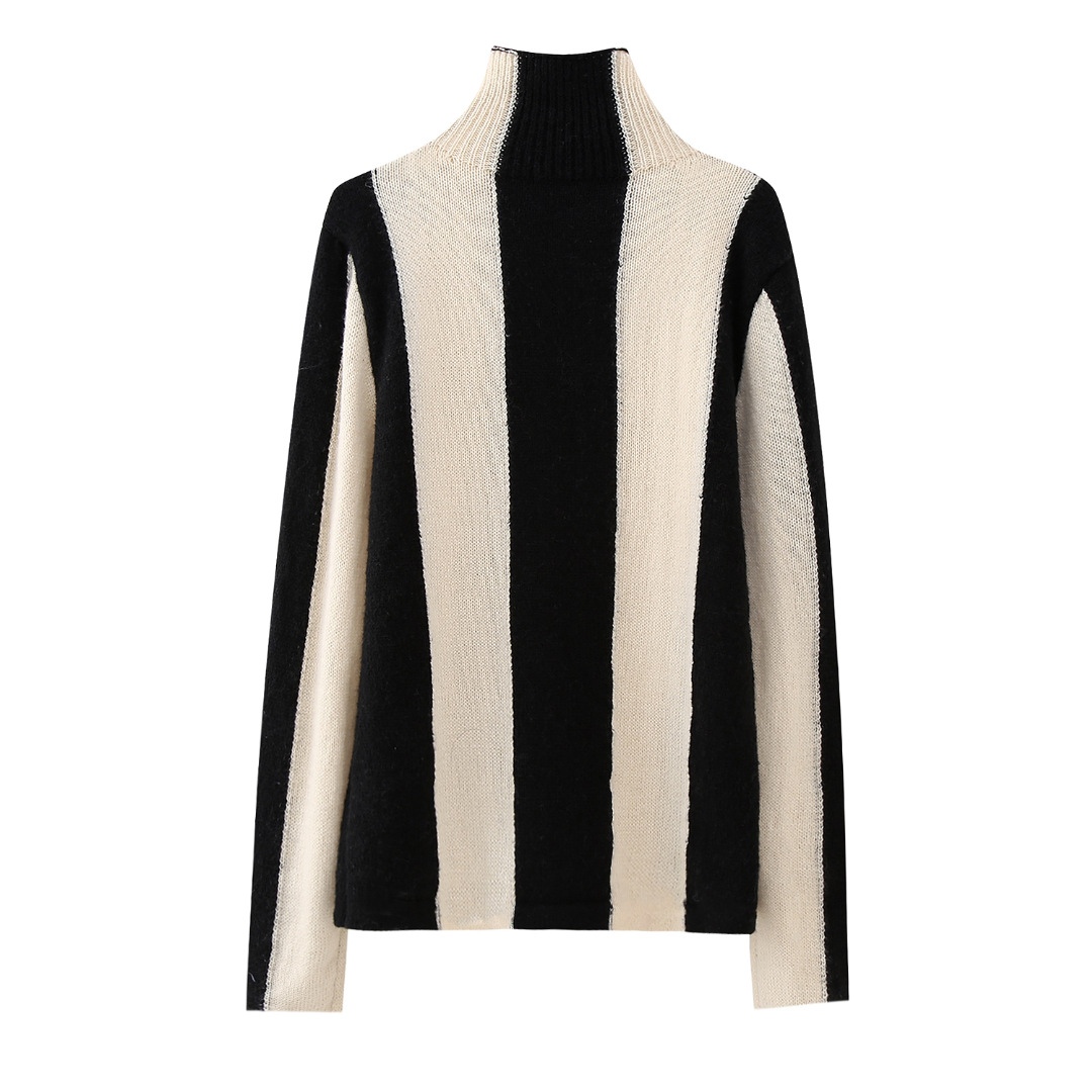 European And American Vertical Stripes Turtleneck Pullover Knitwear