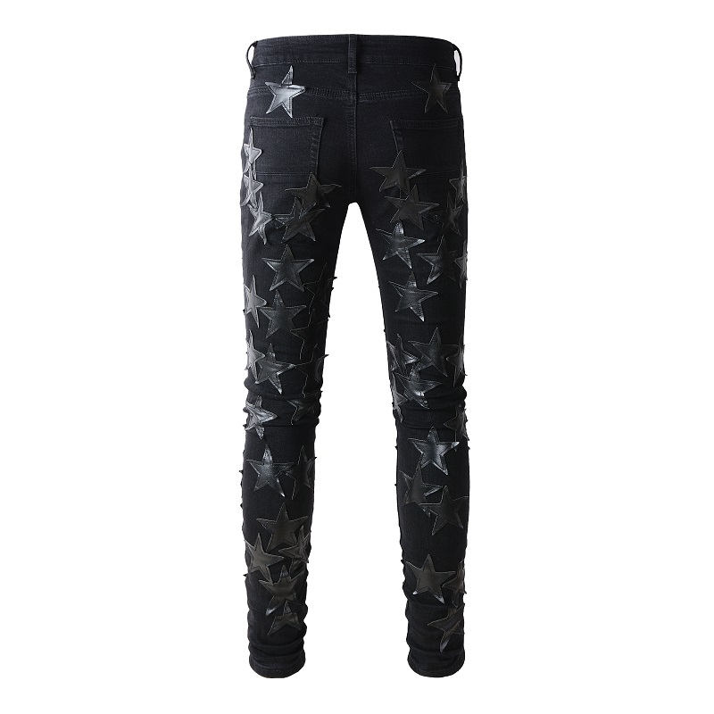 Title 3, Moda Masculina Stretch Star Patch Jeans Rasgado