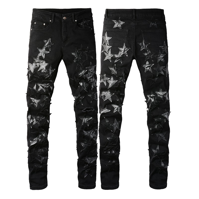 Title 5, Heren Stretch Star Patch Ripped Jeans Mode Jean...