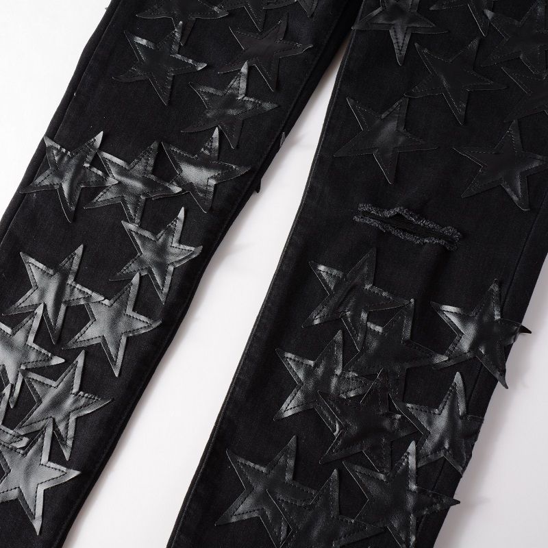 Title 6, Heren Stretch Star Patch Ripped Jeans Mode Jean...