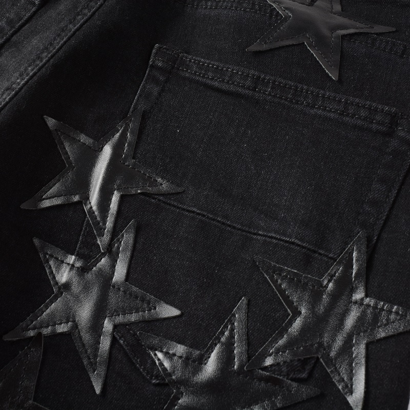 Title 7, Heren Stretch Star Patch Ripped Jeans Mode Jean...