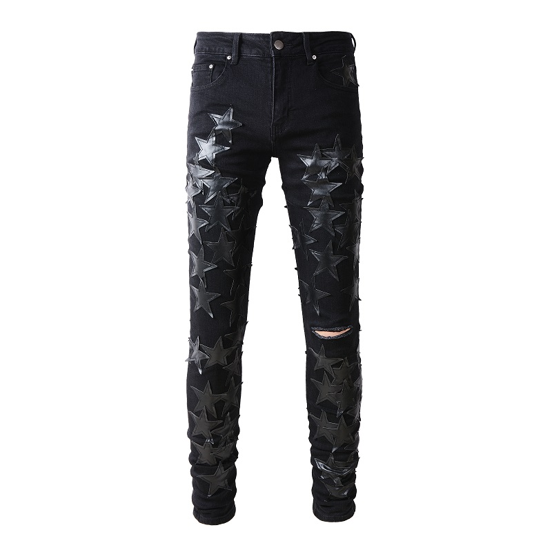 Title 8, Heren Stretch Star Patch Ripped Jeans Mode Jean...