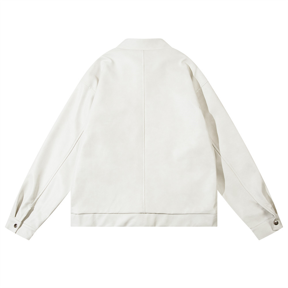 Men's Embroidered Stand Collar Pu Leather Jacket