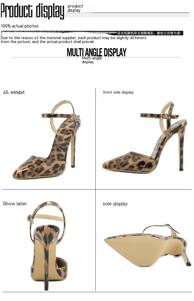 Stiletto Leopard Print Shallow Mouth European And American Plus Size Pointed Women's High Heels - Image 4