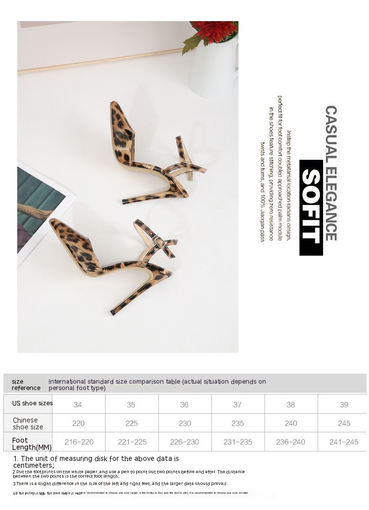 Stiletto Leopard Print Shallow Mouth European And American Plus Size Pointed Women's High Heels - Image 2