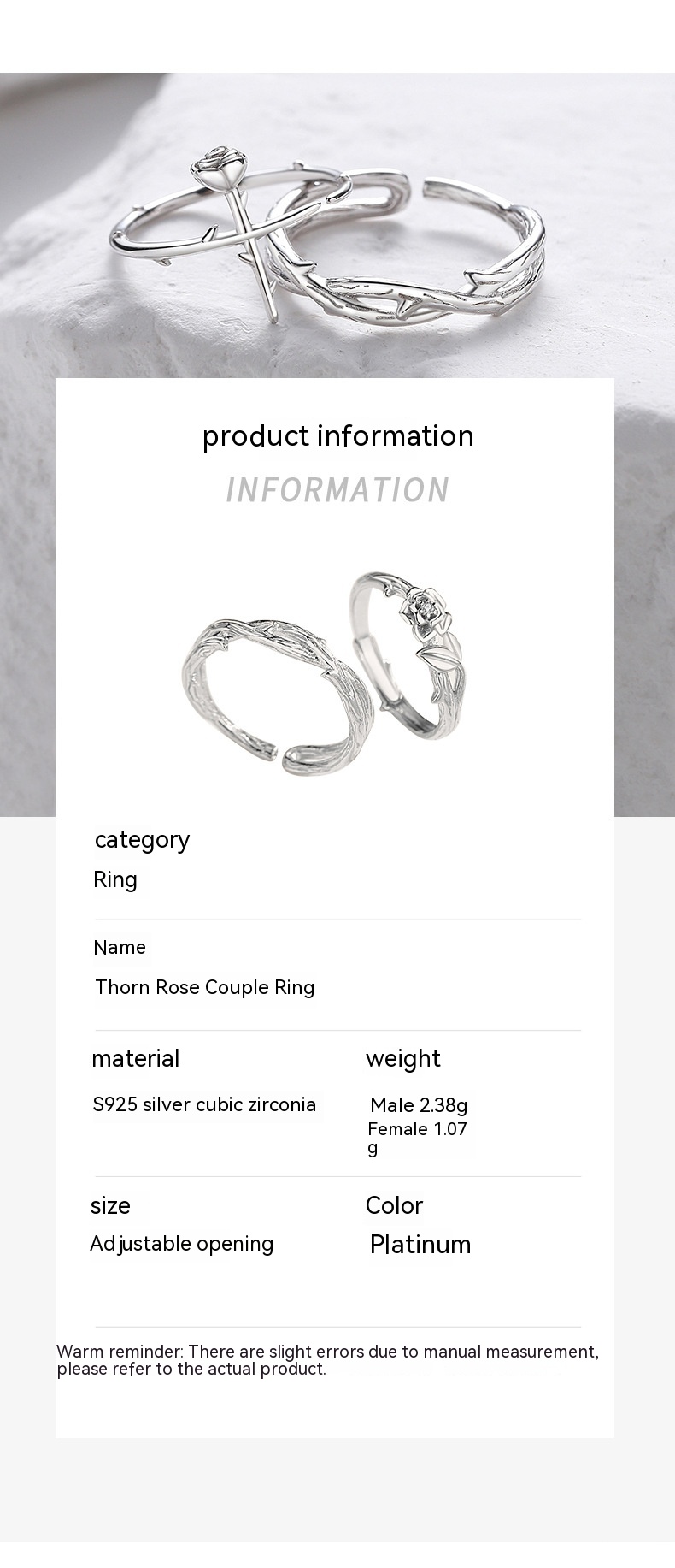 Thorn Rose Couple Creative Simple Design Ins Couple Rings