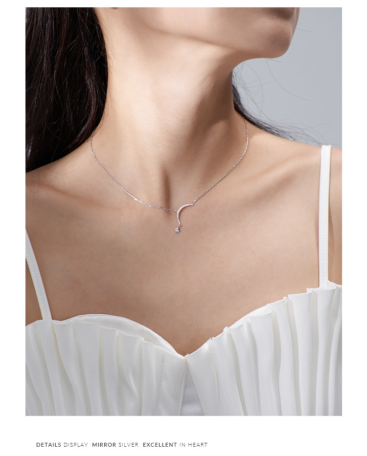 Moon Tassel Sterling Silver Necklace Female Clavicle Chain