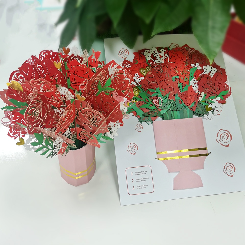 Title 1, Creative 3D Red Rose Stereoscopic Greeting Card...