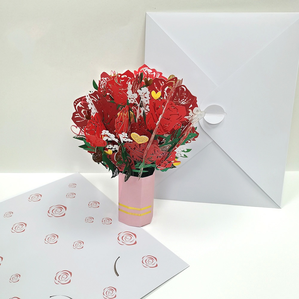 Title 2, Creative 3D Red Rose Stereoscopic Greeting Card...