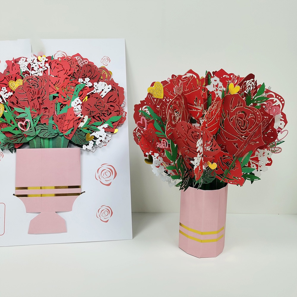 Title 3, Creative 3D Red Rose Stereoscopic Greeting Card...