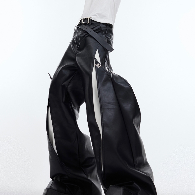 Heavy Industry Niche Deconstructs Leather Pants Metal Button Design