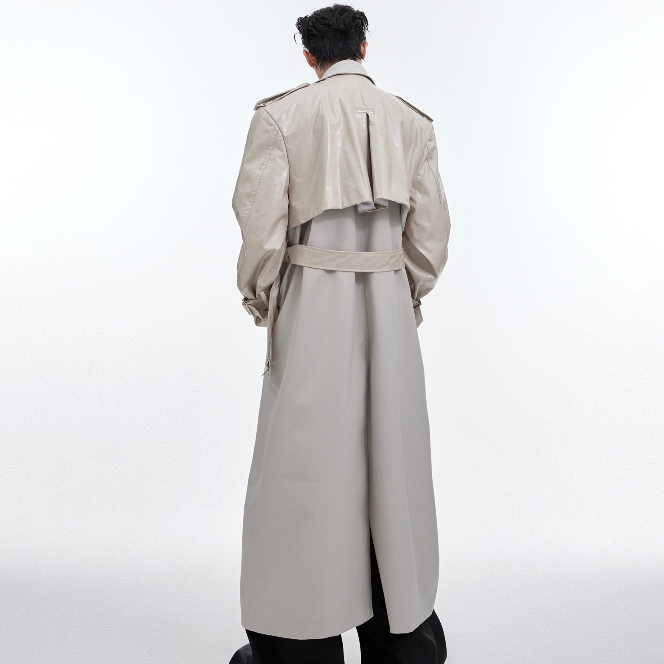 Heavy Niche Deconstruction Double-layer Stitching Padded Shoulder Long-cut Coat