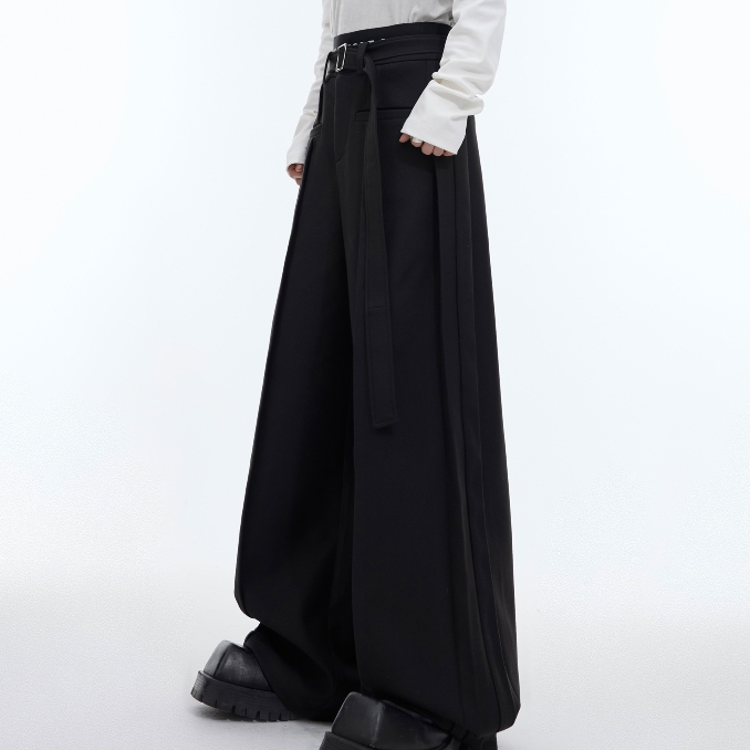 Deconstructing Three-dimensional Line Casual Pants Belt Design Wide-leg Pants