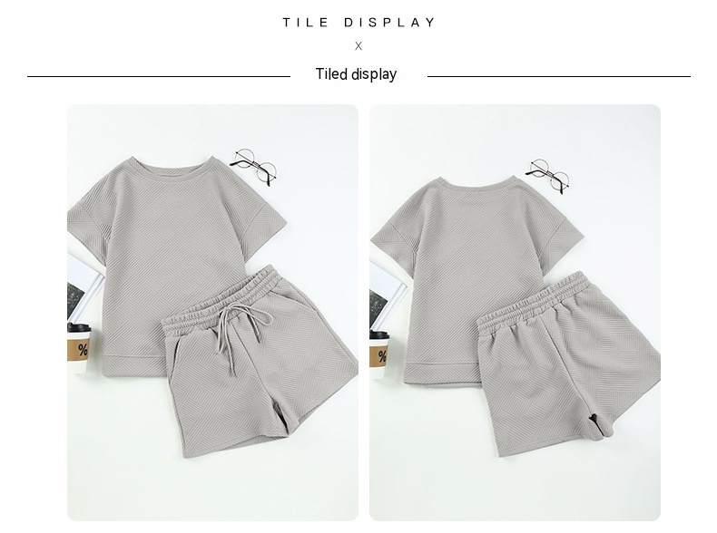 New Women's Plaid Large Sleeve Waist-tight Gray Casual Two-piece Suit Women