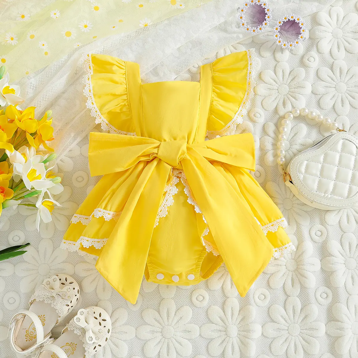 Bow Princess Harper Baby Sweet Lotus Edge Jumpsuit