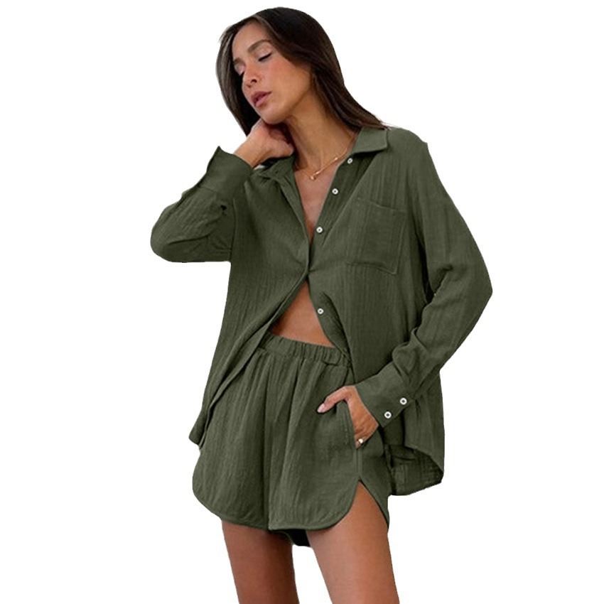 Title 3, Pajamas Suit Loose Green Long-sleeved Shorts Wo...