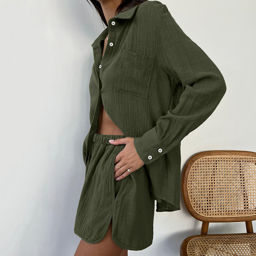 Title 5, Pajamas Suit Loose Green Long-sleeved Shorts Wo...