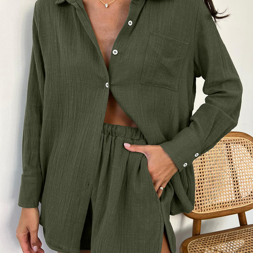 Title 7, Pajamas Suit Loose Green Long-sleeved Shorts Wo...