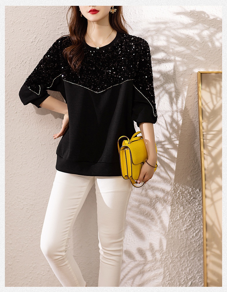 Stitching Sequins Slimming And Fashionable Elegant Air Cotton Sweater