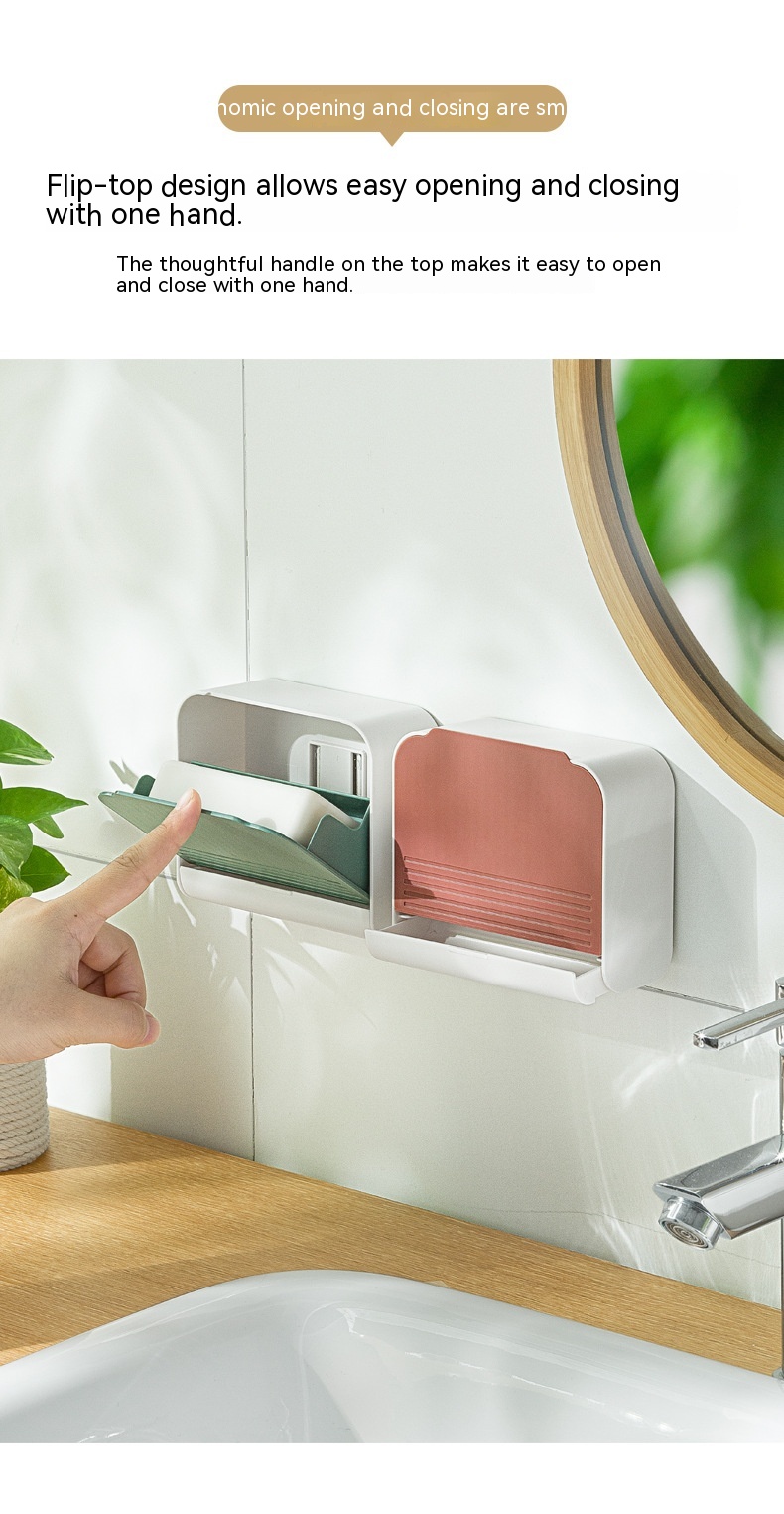 Punch-free Dustproof Flip Cotton Swab Storage Creative Wall-mounted Drain Soap Box