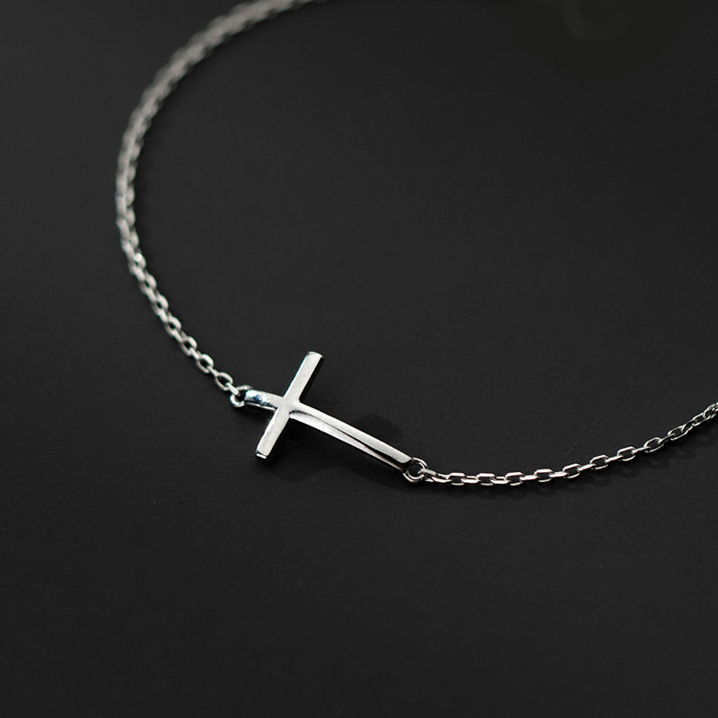 Title 2, S925 Silver Faced Cross Bracelet Korean Version