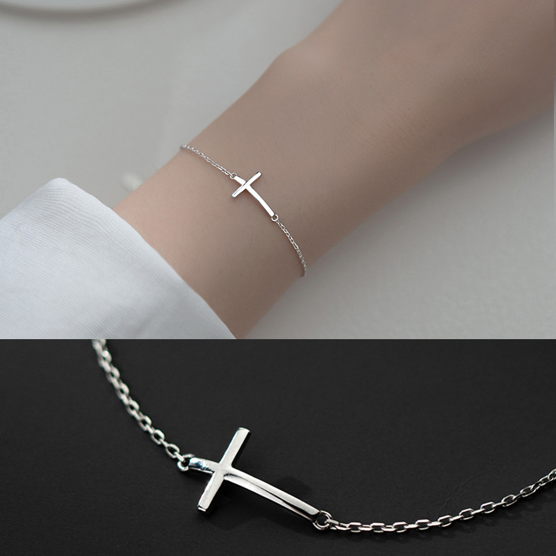 Title 3, S925 Silver Faced Cross Bracelet Korean Version