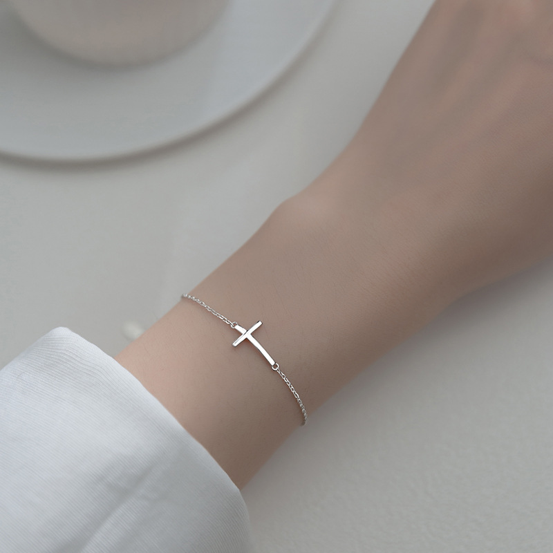 Title 4, S925 Silver Faced Cross Bracelet Korean Version