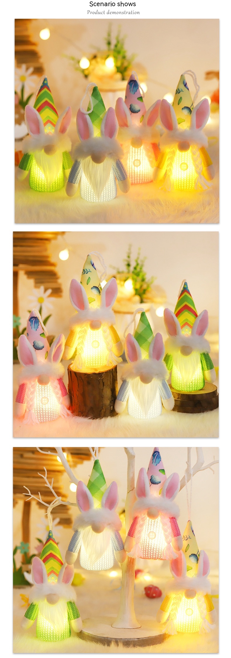 Easter Light-emitting Rabbit Ears Faceless Old Doll Creative Layout Ornaments