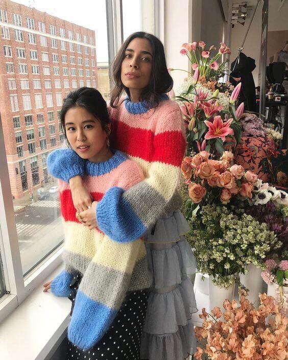 Rainbow Striped Handmade Wool Mohair Knitting Needle Pullover Sweater