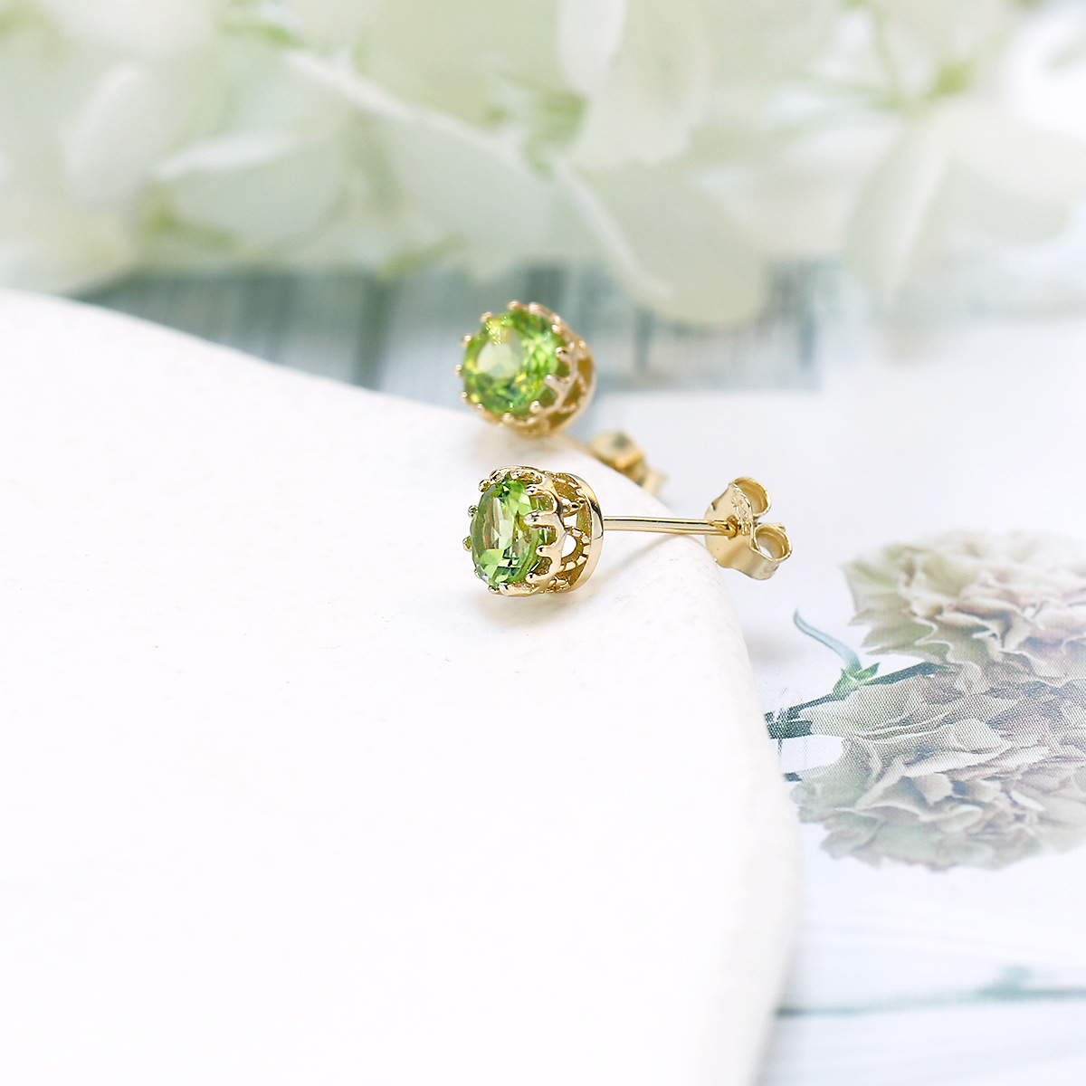 Natural Olivine Stud Earrings For Women