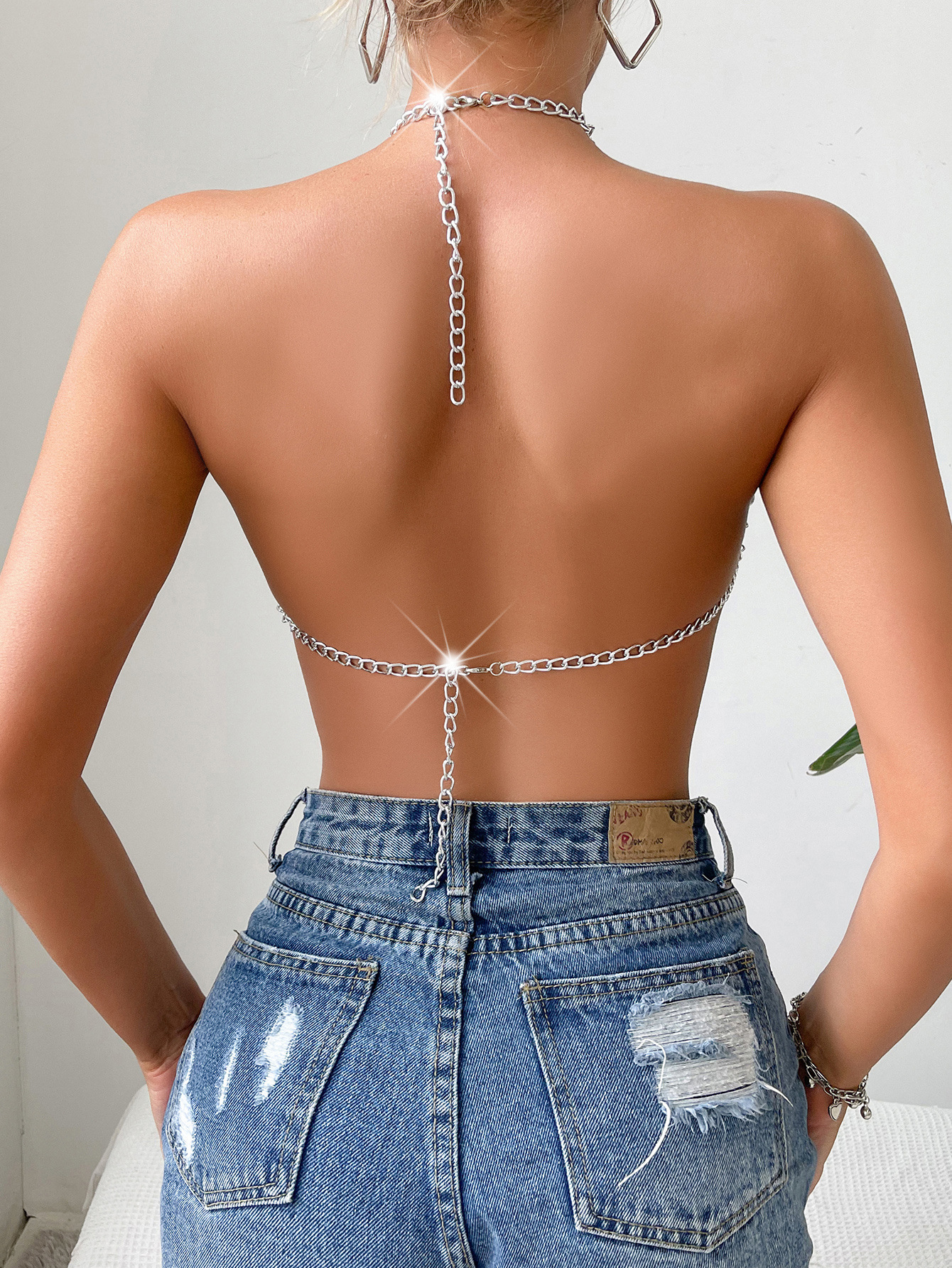 Title 4, Summer Sexy Stitching Tube Top Chain Halter Top