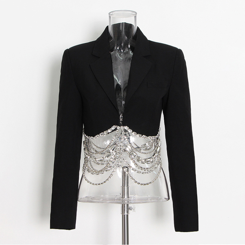 Title 2, Rhinestone Chain Personality Splicing Suit feat...