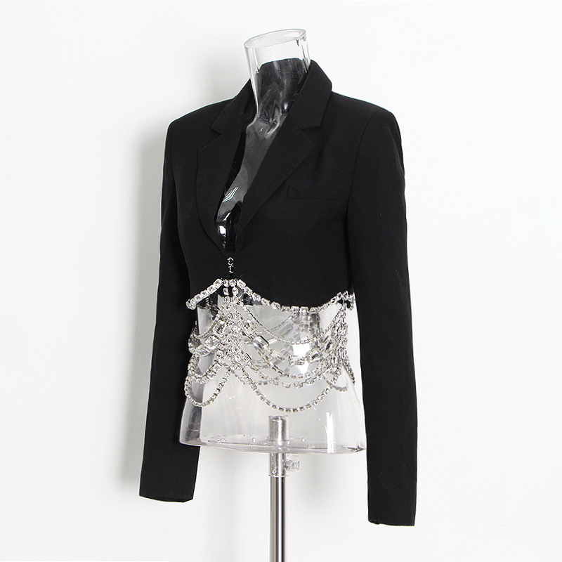 Title 3, Rhinestone Chain Personality Splicing Suit feat...