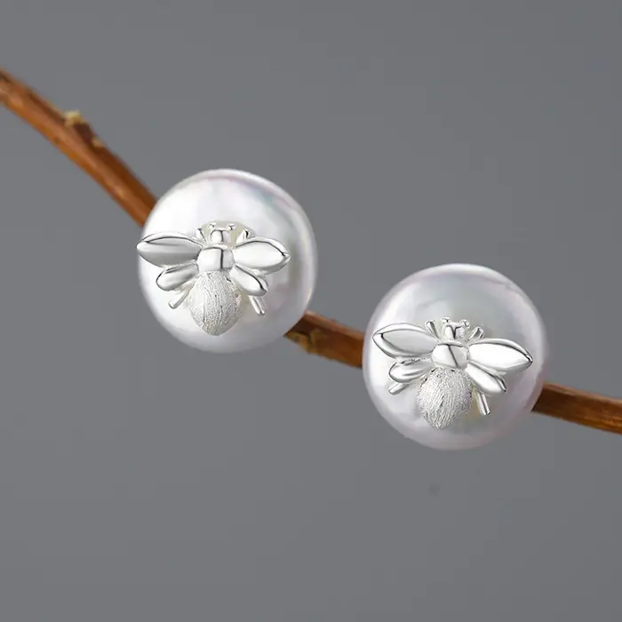 S925 Silver Pearl Bee Women's Earrings