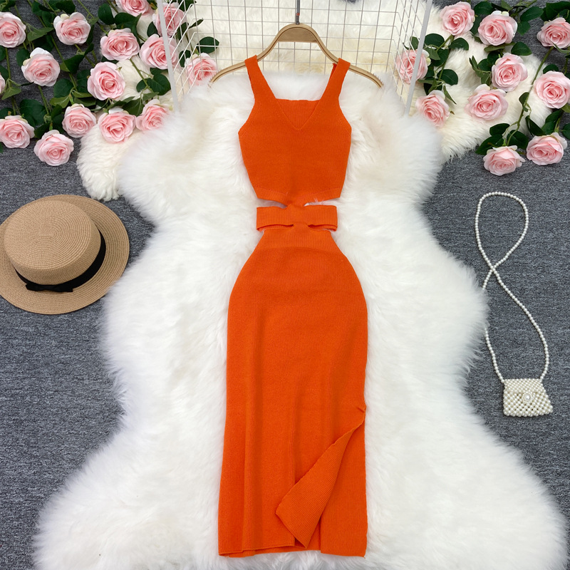 Hollow-out Midriff Sling Dress