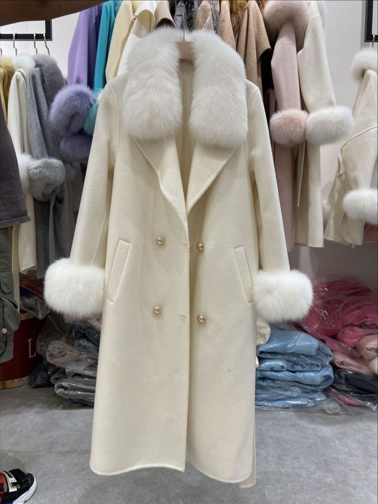 Title 5, Womens Long Double-sided Wool Coat with Fox Fu...