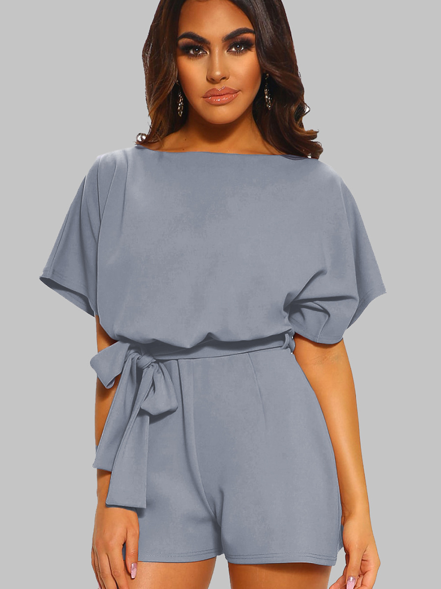 Женский комбинезон со шнуровкой и круглым вырезом, короткими рукавами