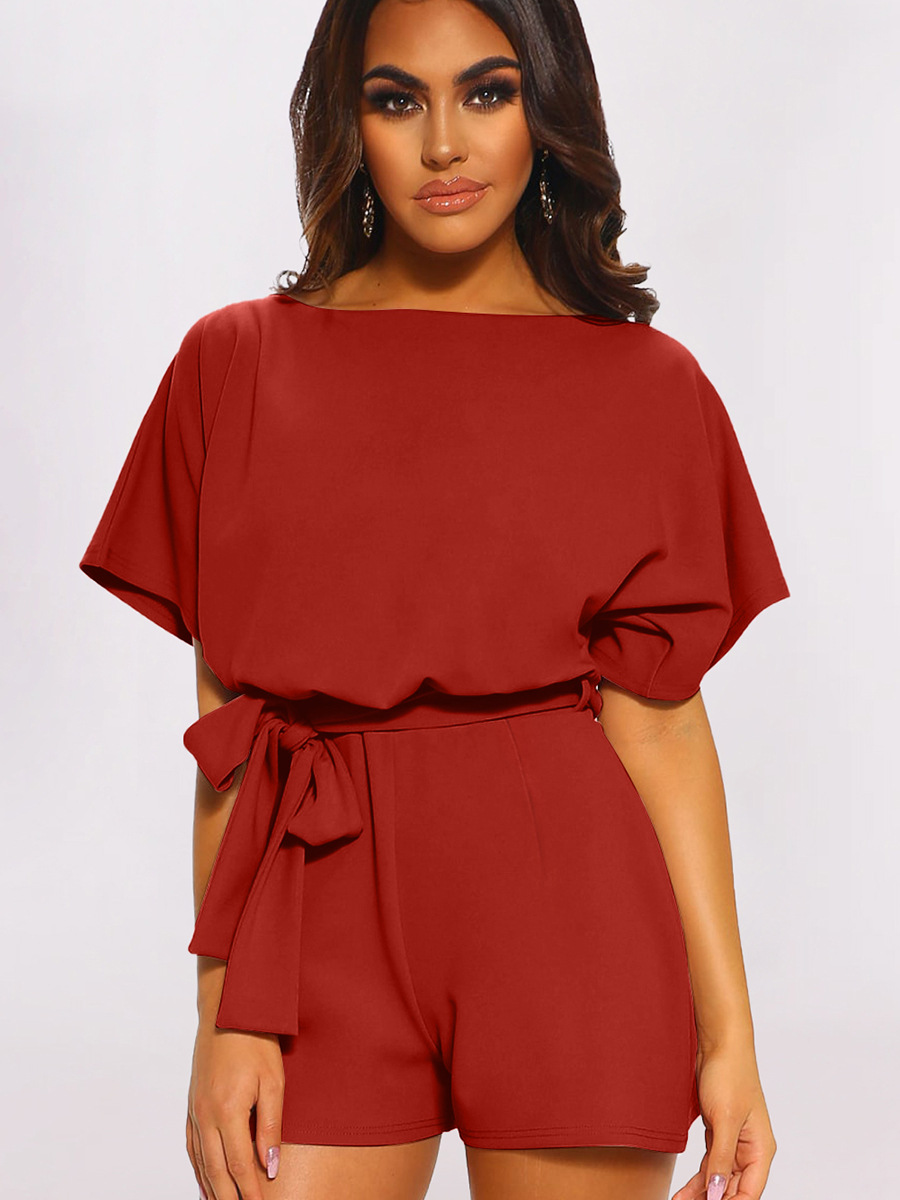 Женский комбинезон со шнуровкой и круглым вырезом, короткими рукавами