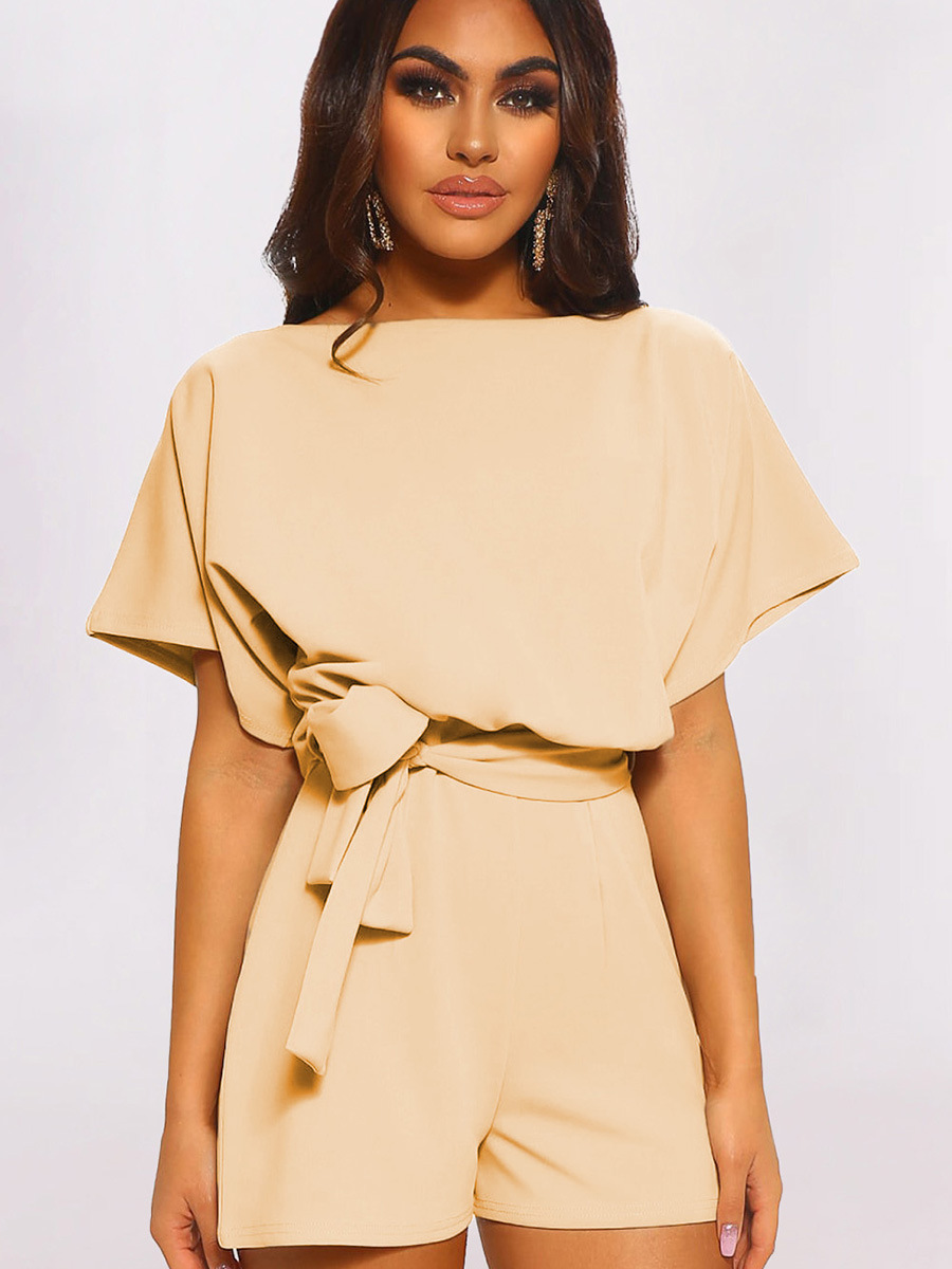 Женский комбинезон со шнуровкой и круглым вырезом, короткими рукавами