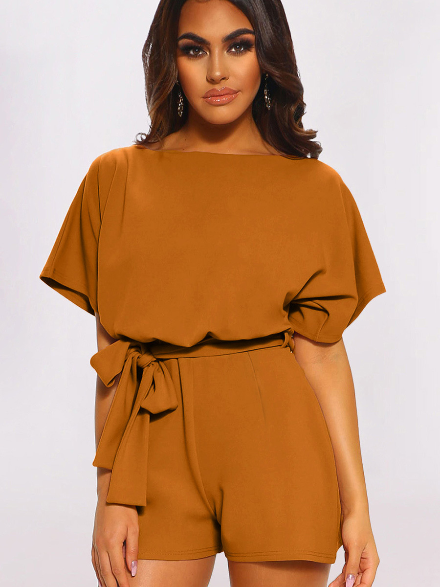 Женский комбинезон со шнуровкой и круглым вырезом, короткими рукавами