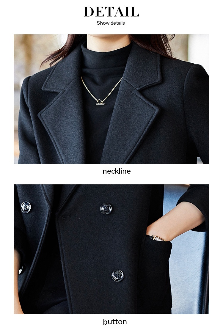 Черное двубортное пальто, осенне-зимний новый женский пиджак