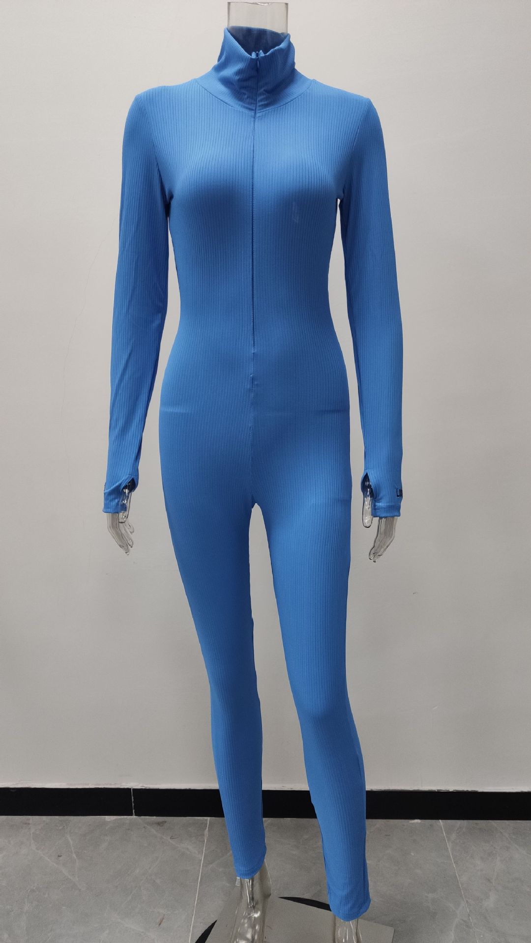 Women's Zipper Stretch Turtleneck And Embroidered Slim Fit Fitness Jumpsuit Yoga Suit